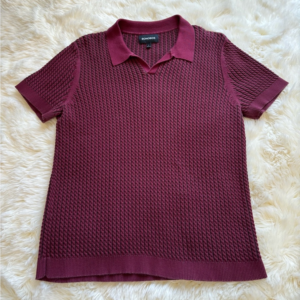 Bonobos Red and Black Textured sweater Polo, Size Large